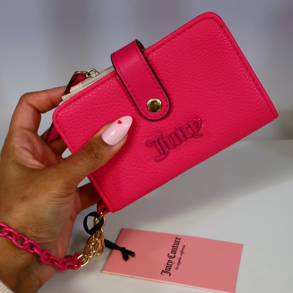 Juicy Couture Hot Pink Wallet with Gold/Pink Chain Wristlet NWT - Picture 7 of 8